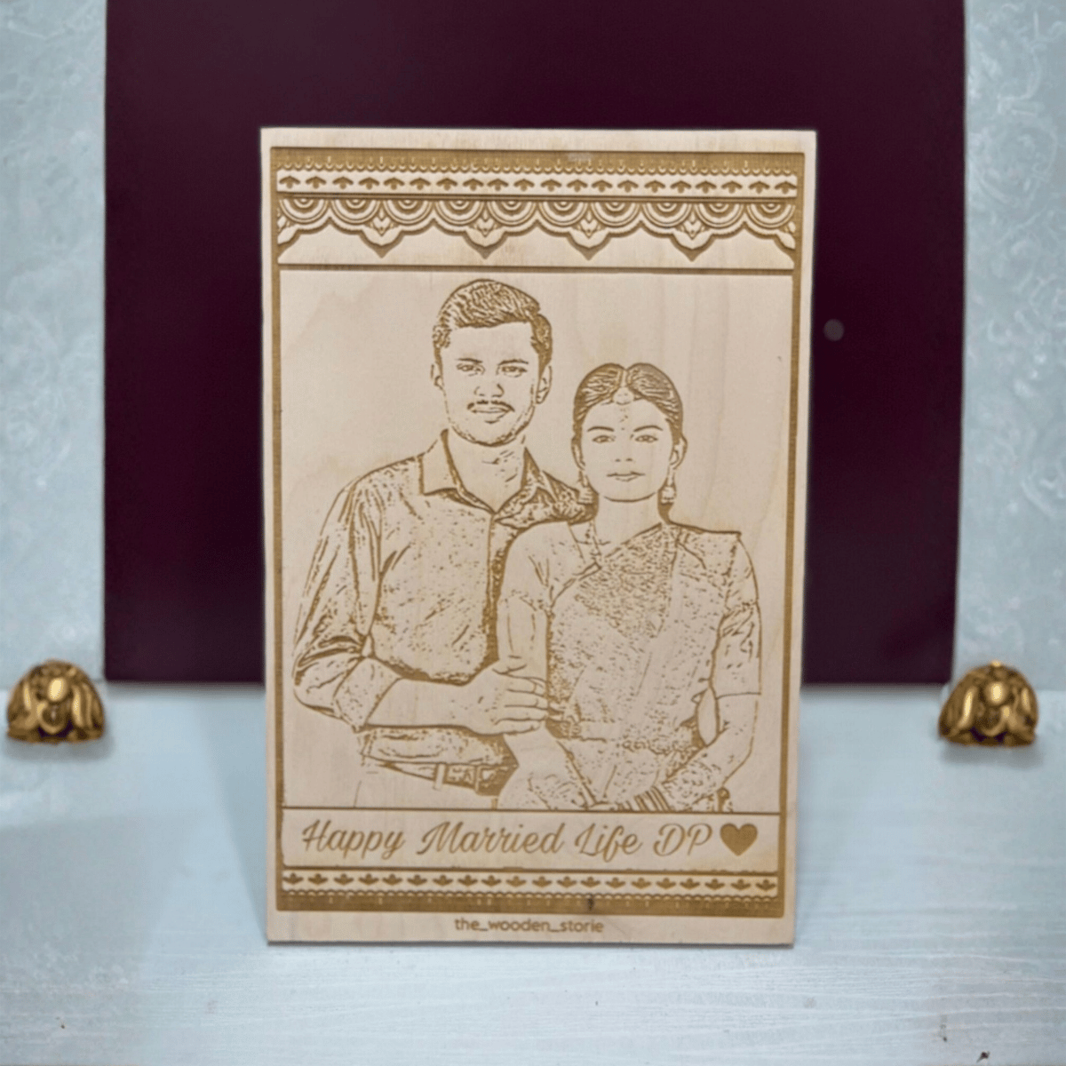 wood carved photo frame – custom engraved design 3