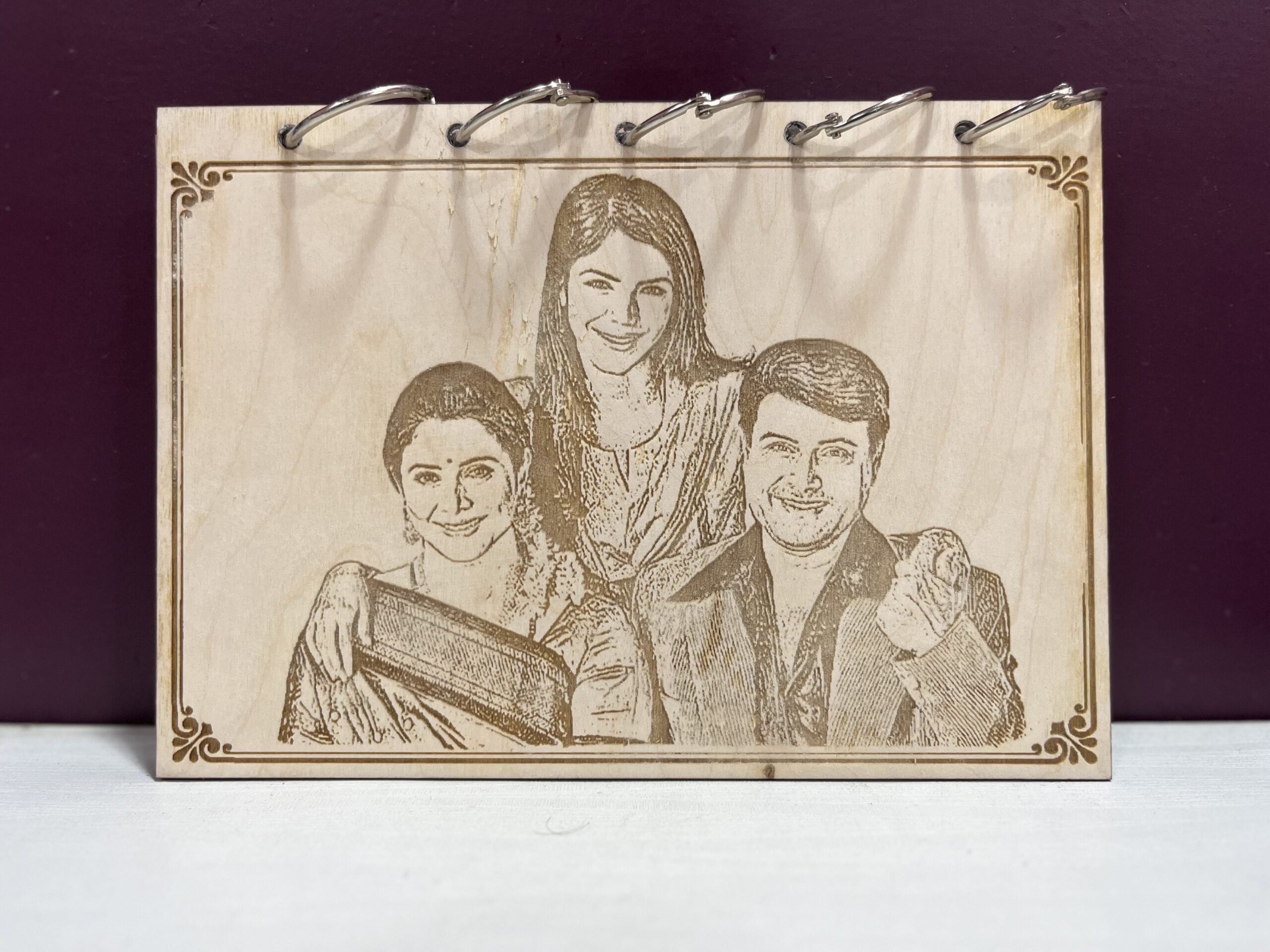 wood carved diary – custom photo engraved