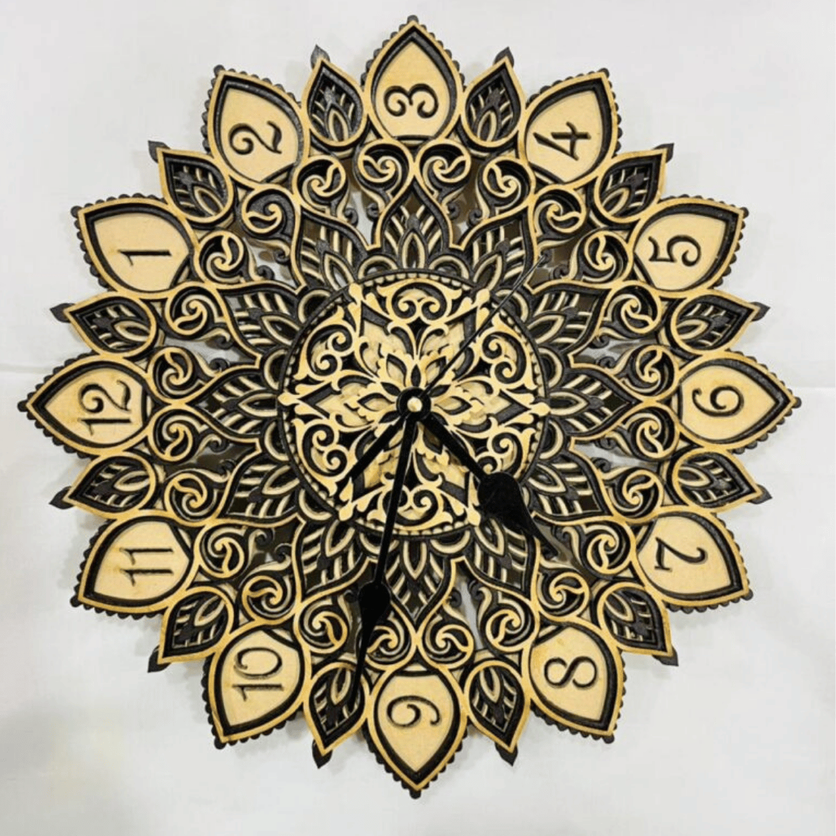 wooden mandal wall clock home decor