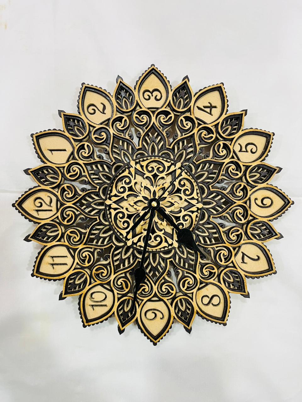 wooden mandal wall clock home decor