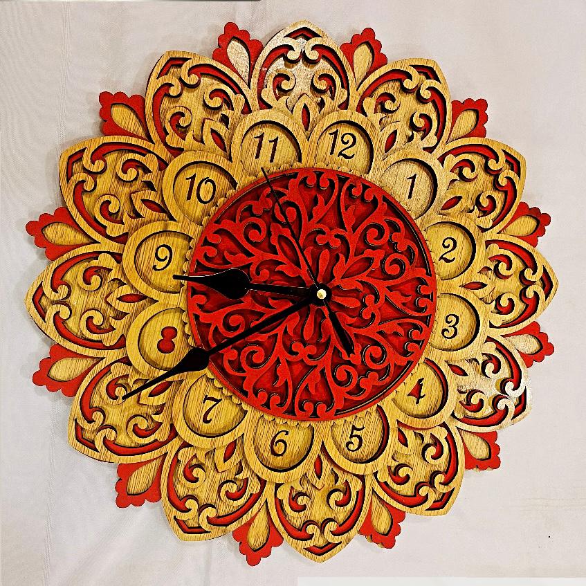 wooden mandal wall clock home decor